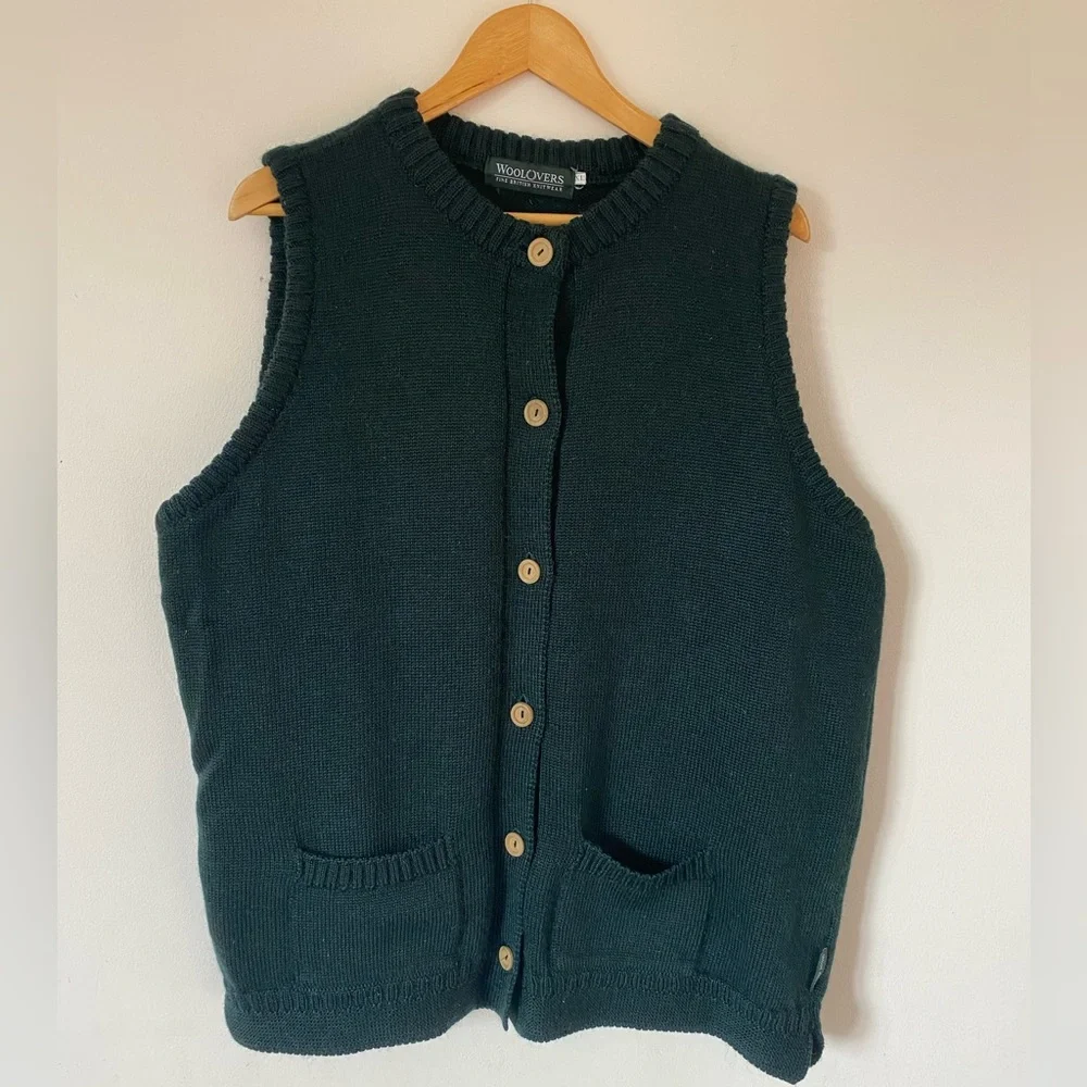 Woolovers | Long Forest Green Wool Waistcoat Sweater Vest | XL - Picture 1 of 10